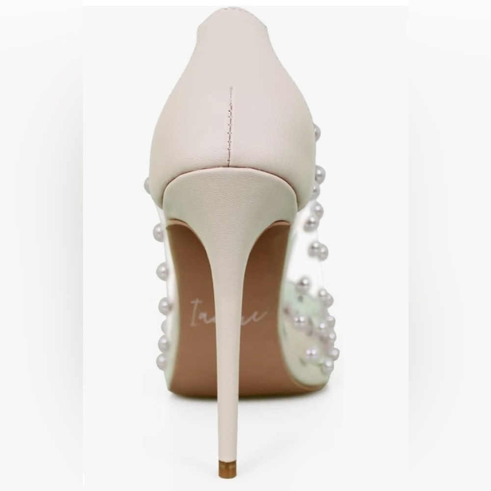 Women's Pumps 4inch (11cm) Pointed Toe High Heels Pearl Studded PVC Clear Heels - Picture 6 of 7